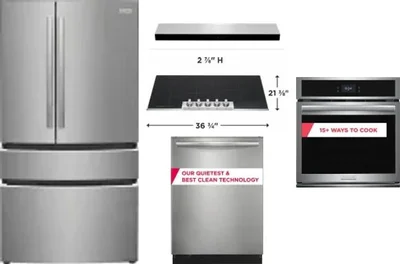 5 Piece Package Includes Refrigerator, Cooktop, Wall Oven, Hood And Dishwasher