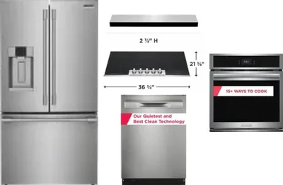 5 Piece Package Includes Refrigerator, Cooktop, Wall Oven, Hood And Dishwasher