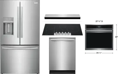 5 Piece Package Includes Refrigerator, Cooktop, Wall Oven, Hood And Dishwasher