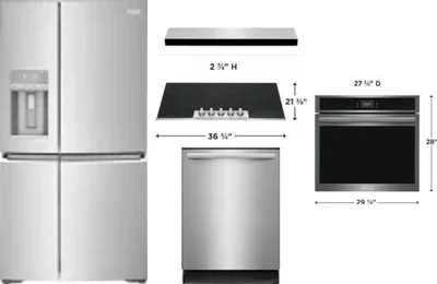 5 Piece Package Includes Refrigerator, Cooktop, Wall Oven, Hood And Dishwasher