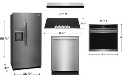 5 Piece Package Includes Refrigerator, Cooktop, Wall Oven, Hood And Dishwasher