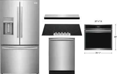5 Piece Package Includes Refrigerator, Cooktop, Wall Oven, Hood And Dishwasher