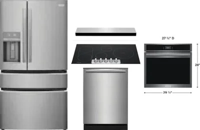 5 Piece Package Includes Refrigerator, Cooktop, Wall Oven, Hood And Dishwasher