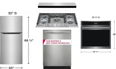 5 Piece Package Includes Refrigerator, Cooktop, Wall Oven, Hood And Dishwasher