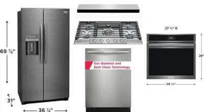 5 Piece Package Includes Refrigerator, Cooktop, Wall Oven, Hood And Dishwasher