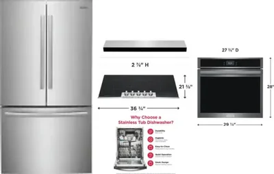 5 Piece Package Includes Refrigerator, Cooktop, Wall Oven, Hood And Dishwasher