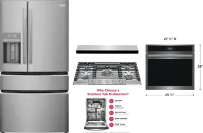 5 Piece Package Includes Refrigerator, Cooktop, Wall Oven, Hood And Dishwasher