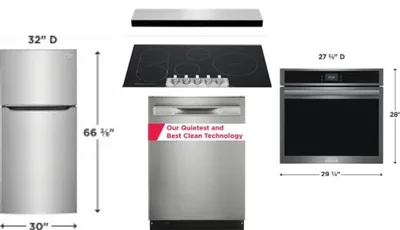 5 Piece Package Includes Refrigerator, Cooktop, Wall Oven, Hood And Dishwasher