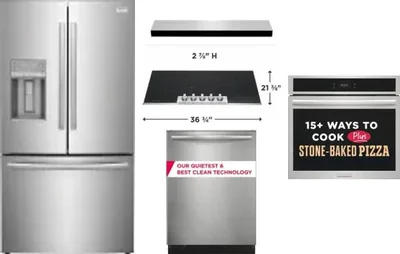 5 Piece Package Includes Refrigerator, Cooktop, Wall Oven, Hood And Dishwasher