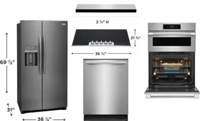 5 Piece Package Includes Refrigerator, Cooktop, Wall Oven, Hood And Dishwasher