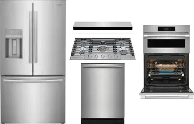 5 Piece Package Includes Refrigerator, Cooktop, Wall Oven, Hood And Dishwasher
