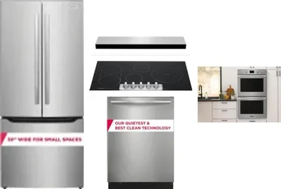 5 Piece Package Includes Refrigerator, Cooktop, Wall Oven, Hood And Dishwasher