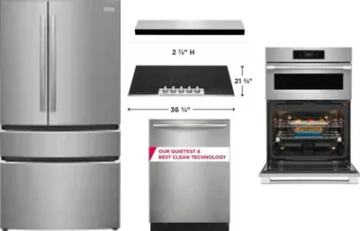 5 Piece Package Includes Refrigerator, Cooktop, Wall Oven, Hood And Dishwasher