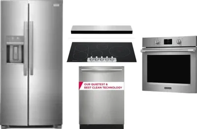 5 Piece Package Includes Refrigerator, Cooktop, Wall Oven, Hood And Dishwasher