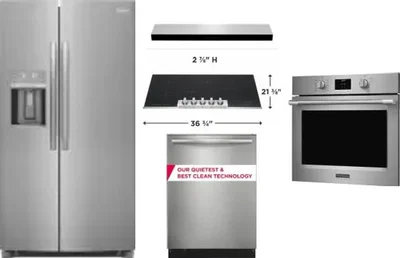 5 Piece Package Includes Refrigerator, Cooktop, Wall Oven, Hood And Dishwasher