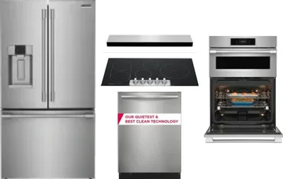 5 Piece Package Includes Refrigerator, Cooktop, Wall Oven, Hood And Dishwasher
