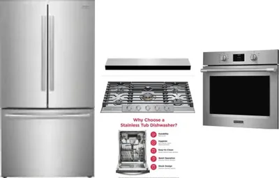 5 Piece Package Includes Refrigerator, Cooktop, Wall Oven, Hood And Dishwasher