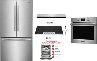 5 Piece Package Includes Refrigerator, Cooktop, Wall Oven, Hood And Dishwasher
