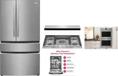 5 Piece Package Includes Refrigerator, Cooktop, Wall Oven, Hood And Dishwasher