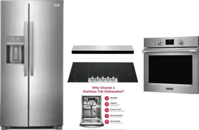5 Piece Package Includes Refrigerator, Cooktop, Wall Oven, Hood And Dishwasher