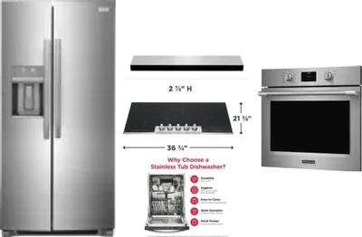 5 Piece Package Includes Refrigerator, Cooktop, Wall Oven, Hood And Dishwasher