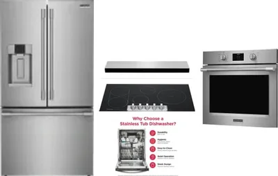 5 Piece Package Includes Refrigerator, Cooktop, Wall Oven, Hood And Dishwasher
