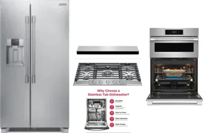 5 Piece Package Includes Refrigerator, Cooktop, Wall Oven, Hood And Dishwasher