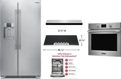 5 Piece Package Includes Refrigerator, Cooktop, Wall Oven, Hood And Dishwasher