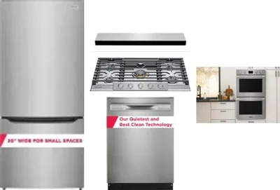 5 Piece Package Includes Refrigerator, Cooktop, Wall Oven, Hood And Dishwasher