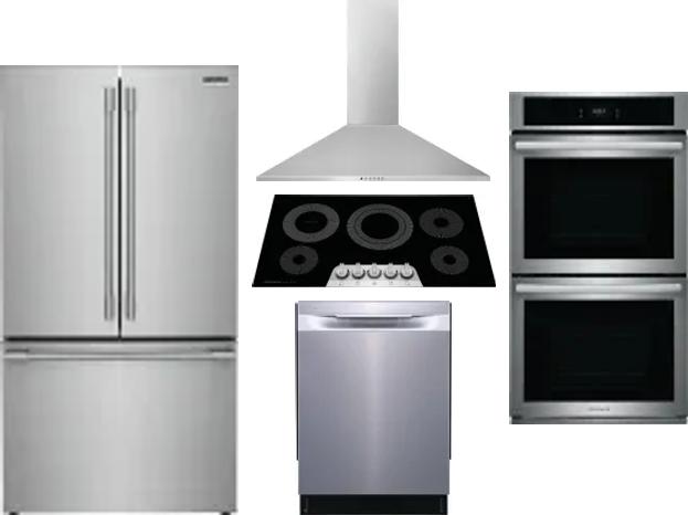 5 Piece Package Includes Refrigerator, Cooktop, Wall Oven, Hood And Dishwasher