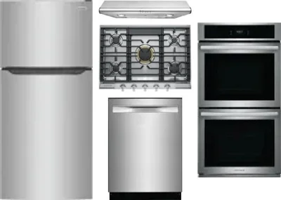 5 Piece Package Includes Refrigerator, Cooktop, Wall Oven, Hood And Dishwasher