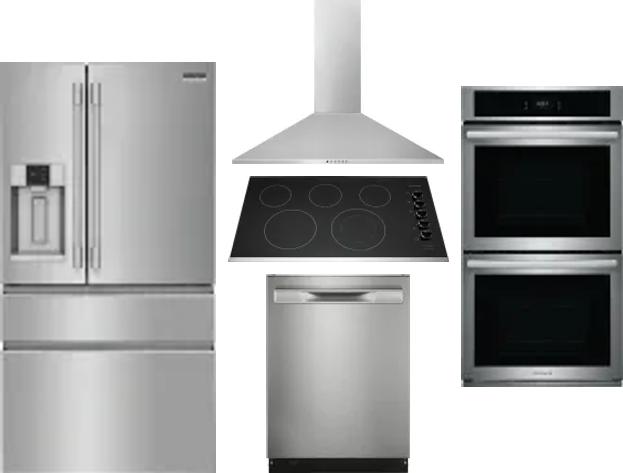 5 Piece Package Includes Refrigerator, Cooktop, Wall Oven, Hood And Dishwasher