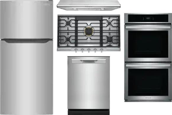 5 Piece Package Includes Refrigerator, Cooktop, Wall Oven, Hood And Dishwasher