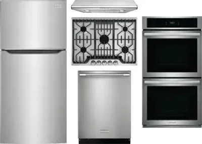 5 Piece Package Includes Refrigerator, Cooktop, Wall Oven, Hood And Dishwasher