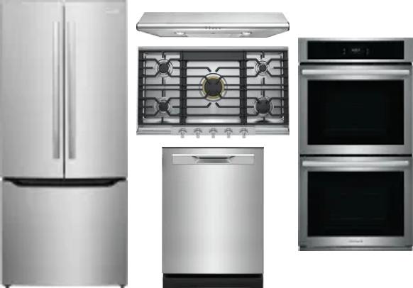 5 Piece Package Includes Refrigerator, Cooktop, Wall Oven, Hood And Dishwasher