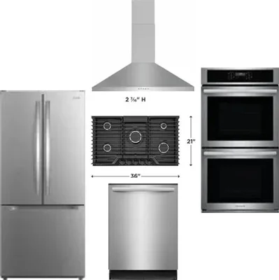 5 Piece Package Includes Refrigerator, Cooktop, Wall Oven, Hood And Dishwasher