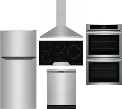 5 Piece Package Includes Refrigerator, Cooktop, Wall Oven, Hood And Dishwasher