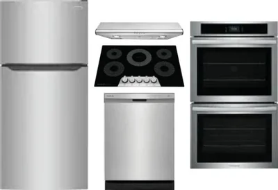5 Piece Package Includes Refrigerator, Cooktop, Wall Oven, Hood And Dishwasher