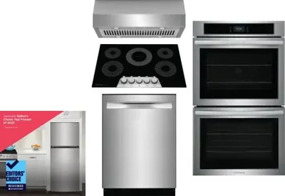 5 Piece Package Includes Refrigerator, Cooktop, Wall Oven, Hood And Dishwasher