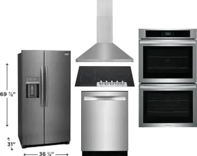 5 Piece Package Includes Refrigerator, Cooktop, Wall Oven, Hood And Dishwasher
