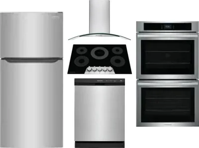 5 Piece Package Includes Refrigerator, Cooktop, Wall Oven, Hood And Dishwasher