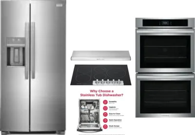 5 Piece Package Includes Refrigerator, Cooktop, Wall Oven, Hood And Dishwasher