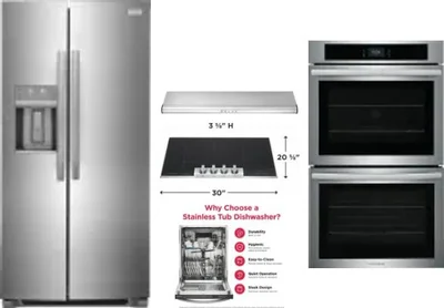 5 Piece Package Includes Refrigerator, Cooktop, Wall Oven, Hood And Dishwasher