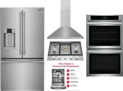 5 Piece Package Includes Refrigerator, Cooktop, Wall Oven, Hood And Dishwasher