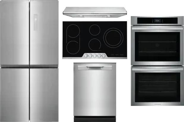 5 Piece Package Includes Refrigerator, Cooktop, Wall Oven, Hood And Dishwasher