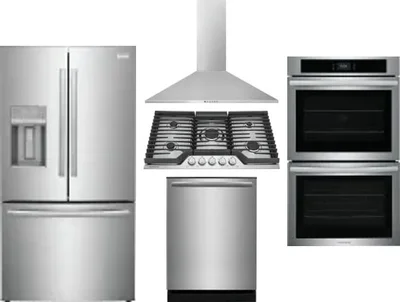 5 Piece Package Includes Refrigerator, Cooktop, Wall Oven, Hood And Dishwasher