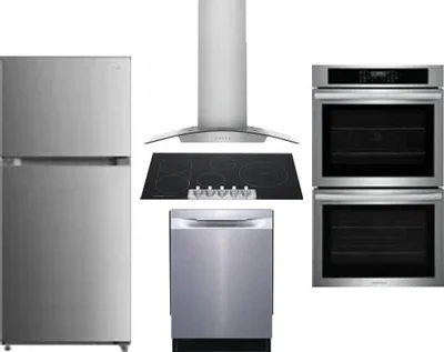 5 Piece Package Includes Refrigerator, Cooktop, Wall Oven, Hood And Dishwasher