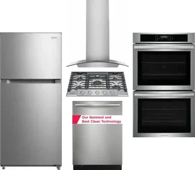 5 Piece Package Includes Refrigerator, Cooktop, Wall Oven, Hood And Dishwasher