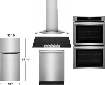 5 Piece Package Includes Refrigerator, Cooktop, Wall Oven, Hood And Dishwasher