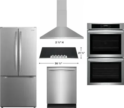 5 Piece Package Includes Refrigerator, Cooktop, Wall Oven, Hood And Dishwasher